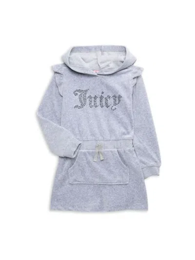 Juicy Couture Kids' Little Girl's Logo Velour Hooded Dress In Grey