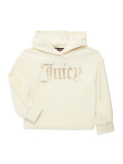 Juicy Couture Kids' Little Girl's Studded Logo Velour Hoodie In Egret