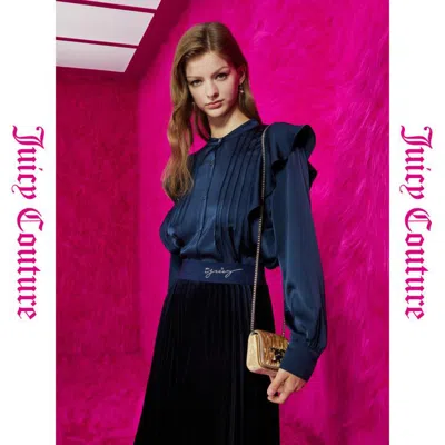 Juicy Couture 橘滋【质感缎面】夜影阑珊logo荷叶边女式衬衫 In Blue