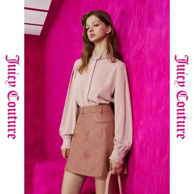 Juicy Couture 橘滋【花边小立领】粉红宇宙logo纽扣荷叶边女式衬衫 In Pink