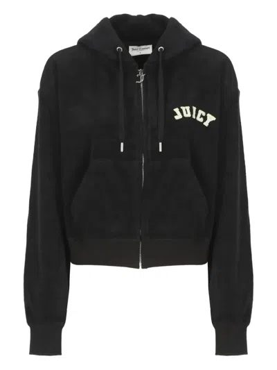 Juicy Couture Logo-embroidered Zip-up Hoodie In Black