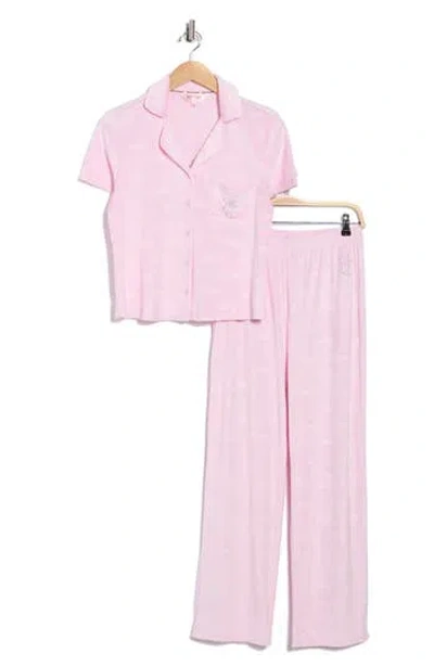 Juicy Couture Logo Short Sleeve Top & Pants Pajamas In Pink