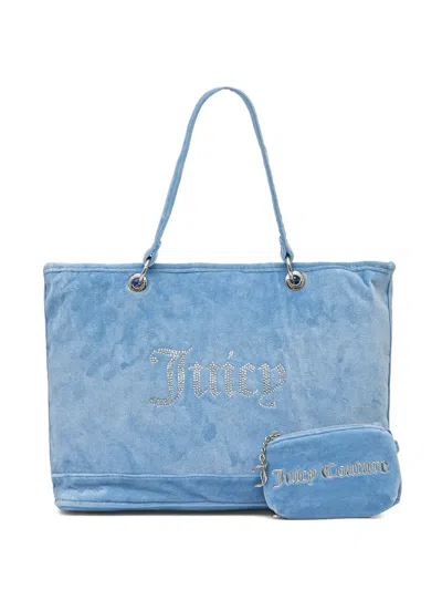 Juicy Couture Logo-studded Velour Tote Bag In Blue