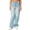 Juicy Couture Logo Wide Leg Cargo Jeans In Light Indigo Wash