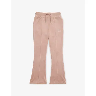 Juicy Couture Kids' Logo-embellished Bootcut Stretch-velour Jogging Bottoms 7-15 Years Bark In Brown