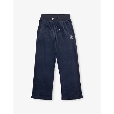 Juicy Couture Kids' Logo-embellished Straight-leg Stretch-velour Jogging Bottoms 7-15 Years Night Sky