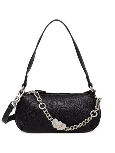 Juicy Couture Logo-embossed Heart-pendant Shoulder Bag In Black