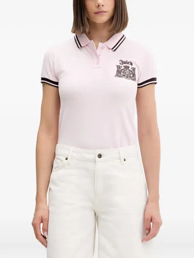 Juicy Couture Logo-embroidered Tipped Polo Top In Pink