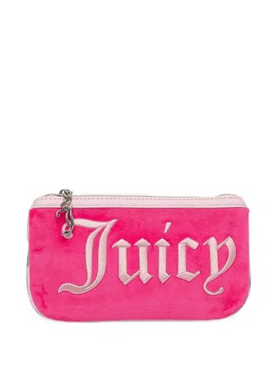 Juicy Couture Logo-embroidered Velvet Make Up Bag In Pink