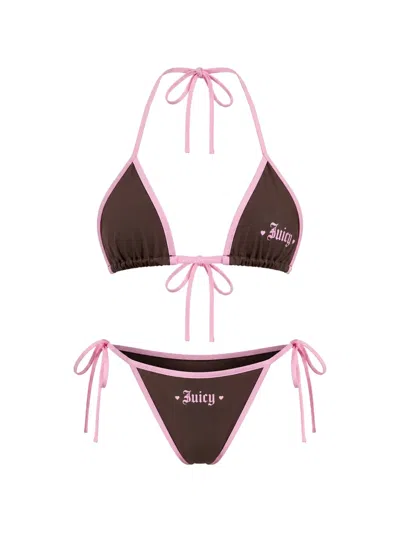 Juicy Couture Logo-print Triangle Bikini In Brown