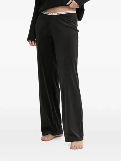 Juicy Couture Logo-waistband Ribbed Pajamas In Black