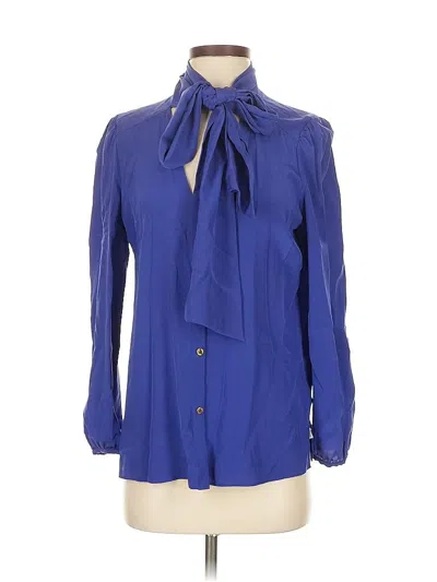 Pre-owned Juicy Couture Long Sleeve Silk Top Blue Tie Neck Tops