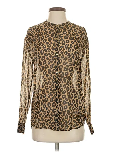 Pre-owned Juicy Couture Long Sleeve Silk Top Gold Animal Print Pattern Mock Neckline Tops
