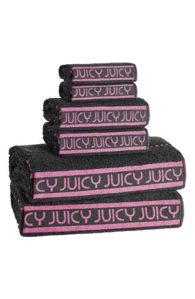 Juicy Couture Plush Stripe Bath Towel Set In Black