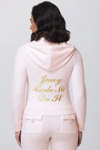 Juicy Couture Made Me Do It Cotton Velour Hoodie In Pink