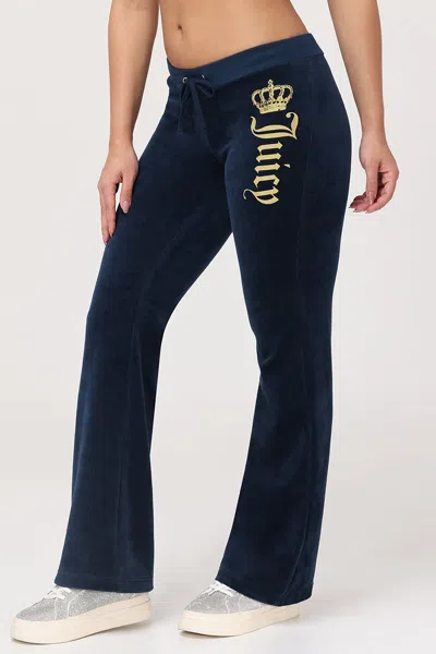 Juicy Couture Malibu Heritage Cotton Velour Track Pants In Blue