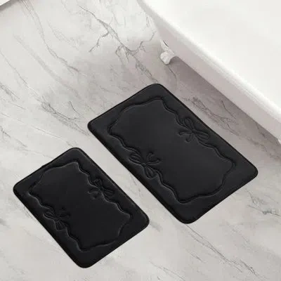Juicy Couture Memory Foam Bath Mat Set In Ribbon Border Black