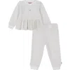 Juicy Couture Metallic Stripe Velour Top & Pants Set In Cream