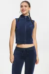Juicy Couture Mockneck Cotton Velour Zip-up Vest In Blue