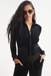 Juicy Couture Mockneck Velour Cargo Track Jacket In Black