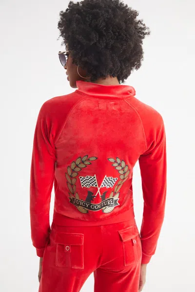 Juicy Couture Mockneck Velour Cargo Track Jacket In Red
