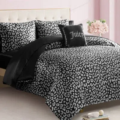 Juicy Couture Modern Leopard Satin Comforter Bed In A Bag In Black