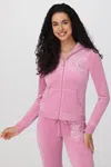 Juicy Couture Monogram Heritage Cotton Velour Hoodie In Pink