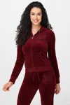 Juicy Couture Monogram Heritage Cotton Velour Hoodie In Burgundy