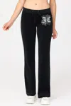 Juicy Couture Monogram Heritage Cotton Velour Track Pants In Black