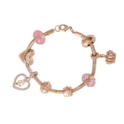 Juicy Couture Multi-charm Beaded Chain Bracelet, Gold-tone With Pink Accents In Metallic