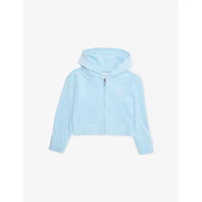Juicy Couture Kids' Nantucket Breeze Velour Cropped Stretch-woven Hoodie 7 In Blue