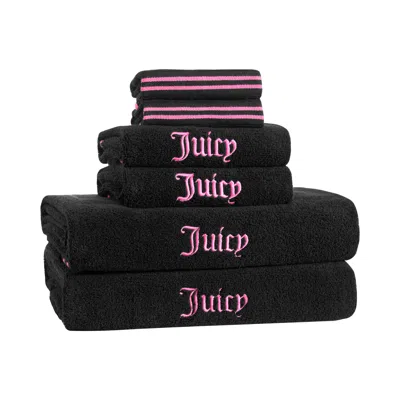 Juicy Couture Neon Border Bath Towel Set In Black