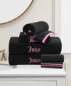 Juicy Couture Neon Border Cotton 6-pc. Bath Towel Set In Black,hot Pink