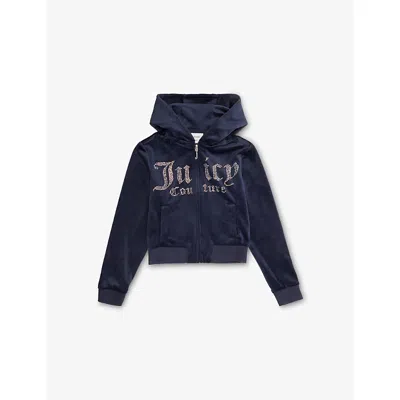 Juicy Couture Kids' Night Sky Diamanté-logo Zip-up Velour Hoody 7 In Blue