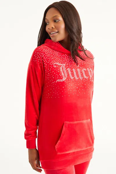 Juicy Couture Oversized Big Bling Hoodie With Rhinestones In Red