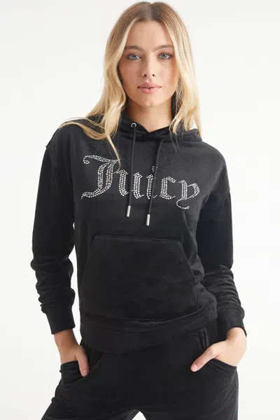 Juicy Couture Oversized Big Bling Velour Hoodie In Black