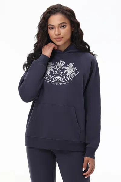 Juicy Couture Oversized Fleece Scottie Dog Hoodie In Blue