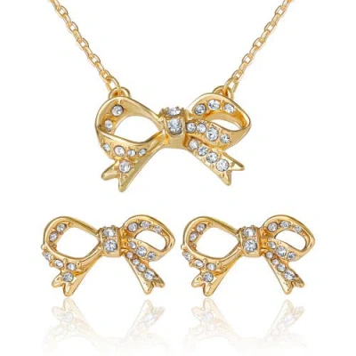 Juicy Couture Pavé Bow Necklace & Stud Earring Set, Gold-tone