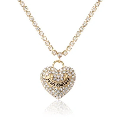 Juicy Couture Pavé Heart Cyrstal Chain Pendant Necklace In Gold