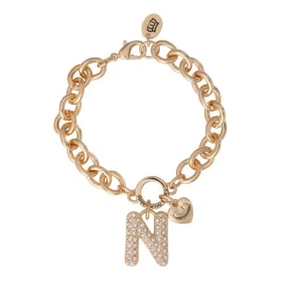 Juicy Couture Pavé Initial Charm Bracelet, 7.5'' Gold Tone Link In Letter N
