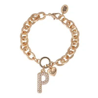 Juicy Couture Pavé Initial Charm Bracelet, 7.5'' Gold Tone Link In Letter P