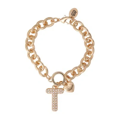 Juicy Couture Pavé Initial Charm Bracelet, 7.5'' Gold Tone Link In Letter T