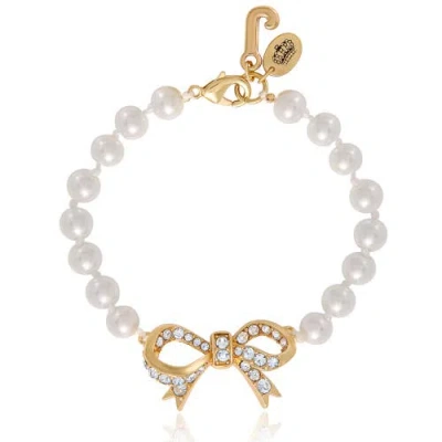 Juicy Couture Pearl Bracelet With Pave Bow In Gold
