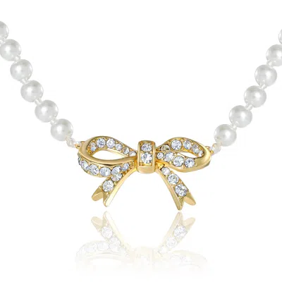 Juicy Couture Pearl Necklace With Pavé Bow In Goldtone