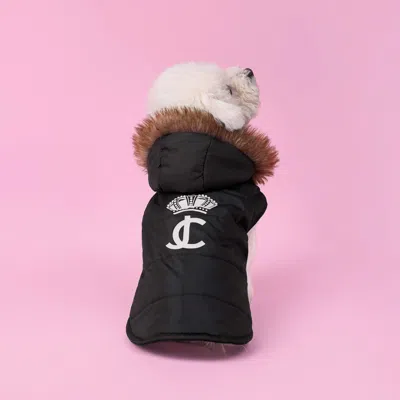 Juicy Couture Pet Faux Fur Hooded Jacket In Black