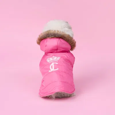 Juicy Couture Pet Faux Fur Hooded Jacket In Pink