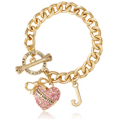 Juicy Couture Pink Pavé Heart Toggle Bracelet In Multi