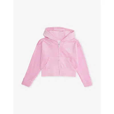Juicy Couture Kids' Pinky Lilac Chiffon Diamanté-logo Cropped Velour Hoody 7-16
