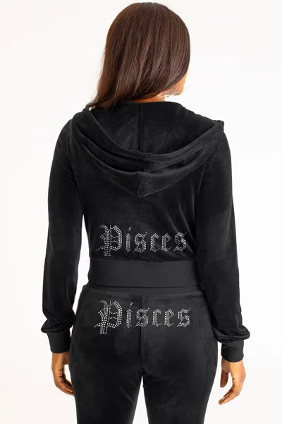 Juicy Couture Pisces Customizable Big Bling Velour Hoodie In Black