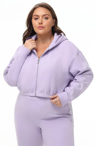 Juicy Couture Plus-size Cropped Fleece Hoodie With Side Bling In Purple